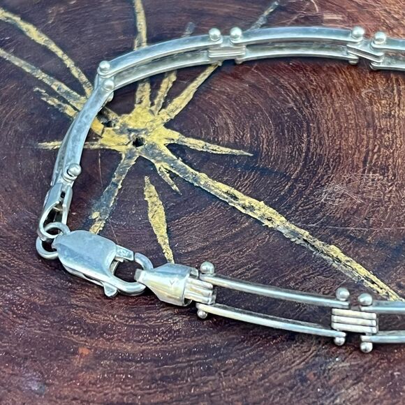 Vintage Silver Tennis Bracelet Gate Link Bracelet Vintage Modern Jewelry Gift - Picture 9 of 13